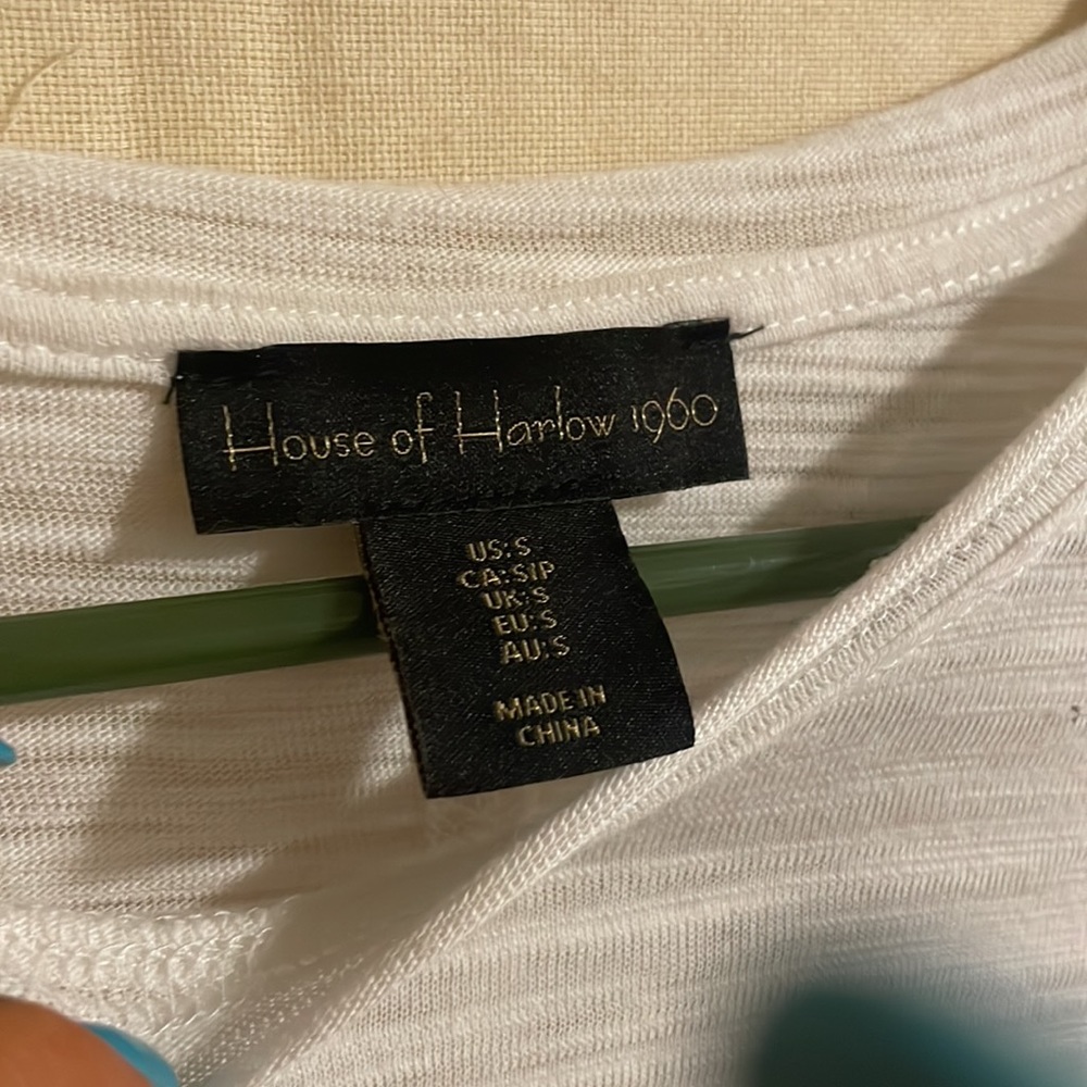 House of Harlow white rouched long-sleeve tshirt // Sz S - Picture 2 of 4